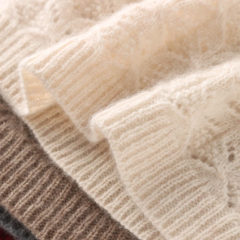 100% reine Wolle Winter Gestrickte Hüte Für Frauen Herbst Warme Weiche Pullover Bonnet Cap Korea Mode Hohl Haken Blume Mützen weibliche – Detail 7