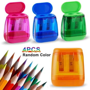 Temperamatite a doppio foro da 4 pezzi con coperchio e contenitore per trucioli Set di temperamatite manuale portatile per matite colorate