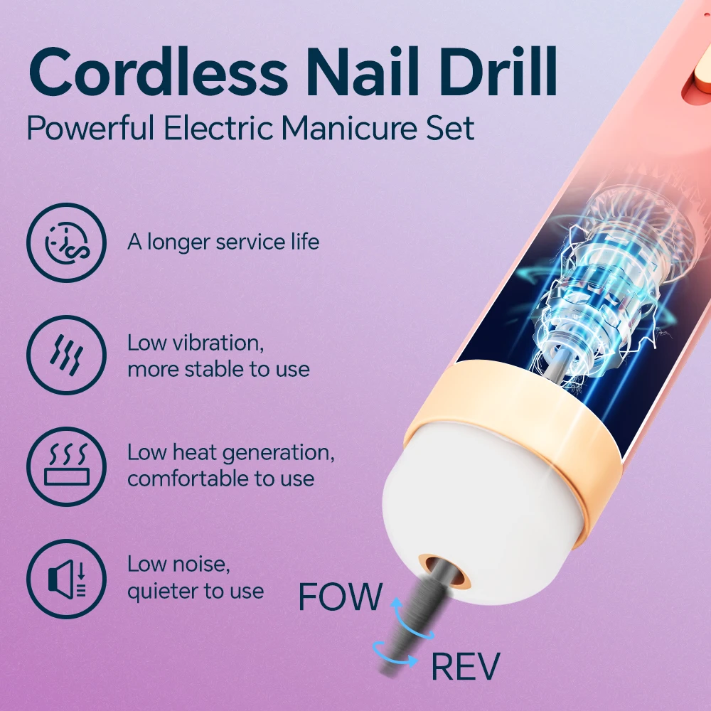 2-In-1 Electric Nail Drill File Set with LED Light, USB Rechargeable Protable Nail Machine Kit for Nail Polishing and Gel Nails