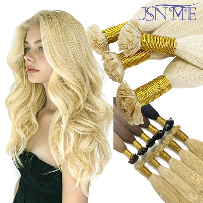 Human Hair Extension JSNME Flat tip Human Hair Extensions Natural Hair Hot Fusion Real Remy Bonded Keratin Extensions Natural 1g/Strand