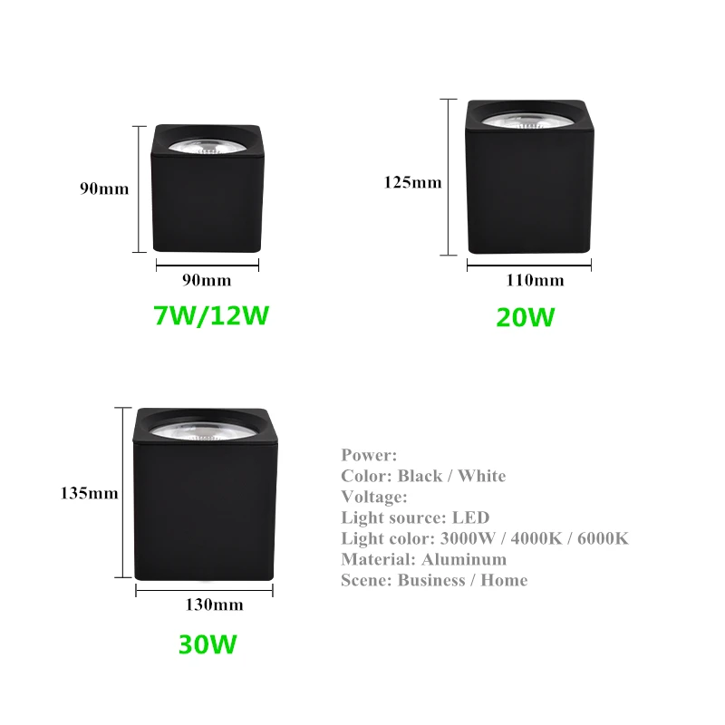 Square-dimmable-COB-LED-downlight-7W-9W-12W-15W-20W-25W-LED-ceiling-spotlight-AC85-265V