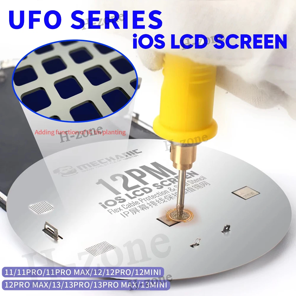 MECHANIC UFO LCD screen Reballing Stencil For iPhone 11/11 pro max/ 12/13 mini/13/13 pro max Square hole Tin Planting Steel Mesh