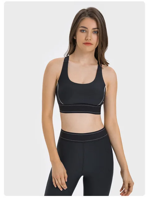 Personalisierter Sport-BH in Kontrastfarbe, hochfest, verstellbarer Schultergurt, Fiess Lauf-Yoga-BH, Fiess Hosen-Set_voghion.com