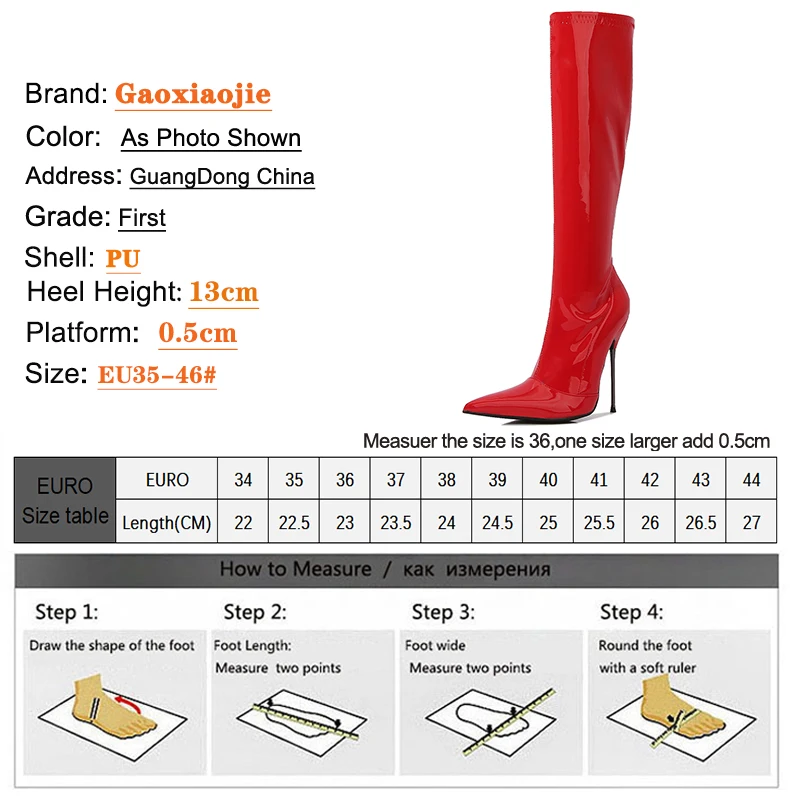 2023 Spring/Autumn Long Boots for Women Pointy Toe Thin Heels Stripper Shoes Patent Leather Zipper Brand Designer Knee-High Boot
