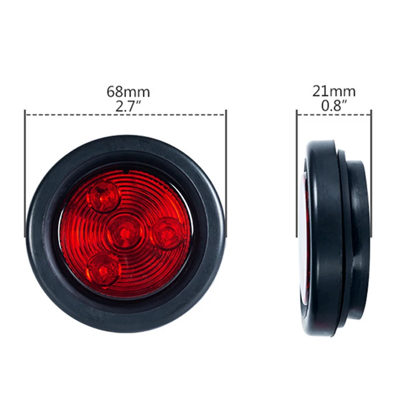 2pcs 4led Truck Side Light 12v 24v Mini Round Red Signal Lamp Marker Indicators Lights For Truck Lorry Trailer Car Accessories