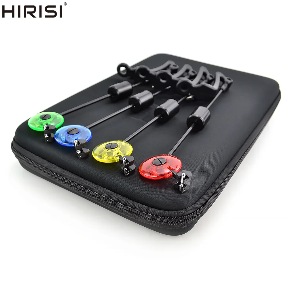 Hirisi Tackle Carp Fishing Swingers, LED Alarming, Bite Indicator Set Red Yellow Blue Green 4 In Case