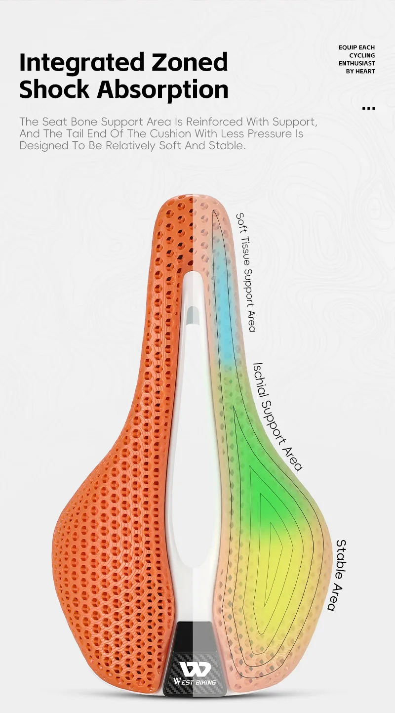 Description Picture 6 of itemWEST BIKING Carbon 3D Printed Bike Saddle 145mm Short Nose Racing Bicycle Seat Ultralight Comfortable Road MTB Cycling Saddle