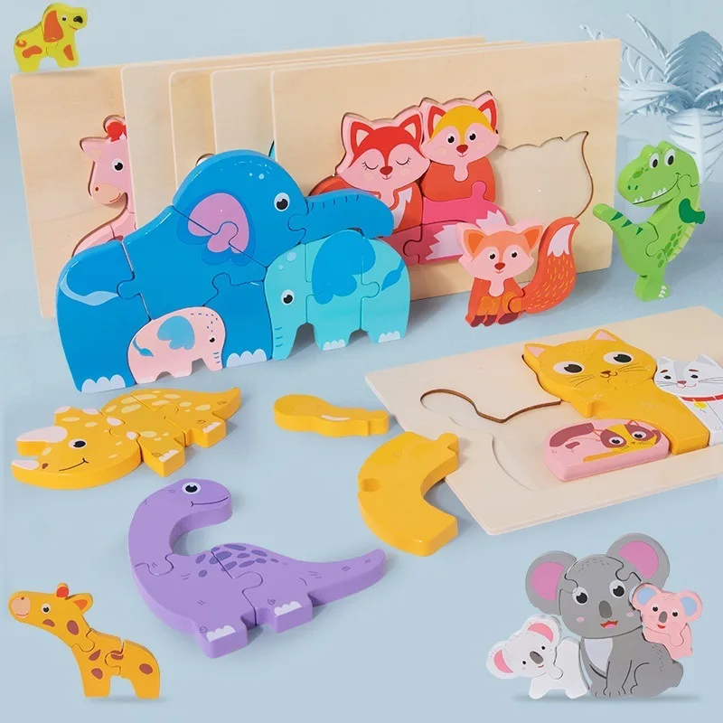 

Kids Hand Grab Board 3D Puzzle Wooden Toys for Baby Early Educational Learning Toy Children Cartoon Animal Wood Jigsaw Toddler