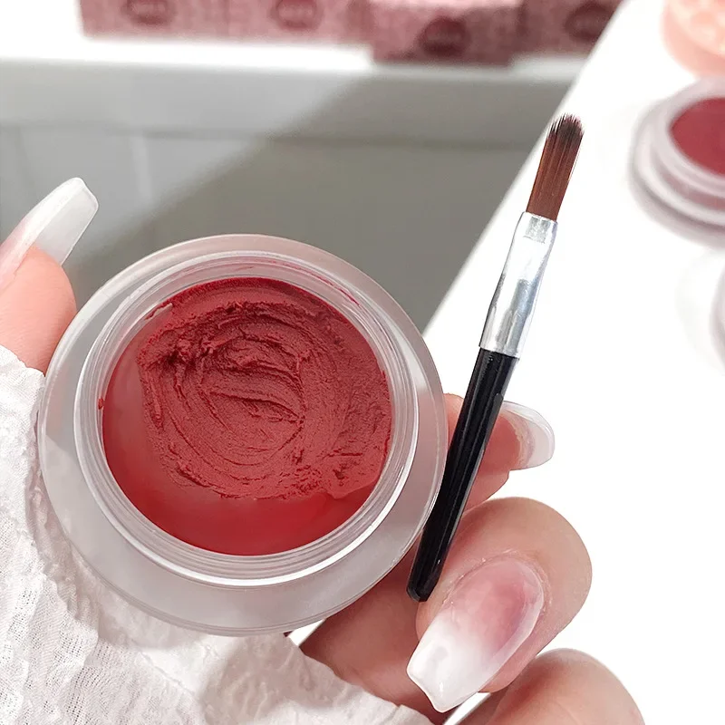 Canned Lip Mud Lip Glaze Lipstick Moisturizer Velvet Matte Mousse Solid Gloss Tint Lasting Makeup Korean Cosmetic with Brush