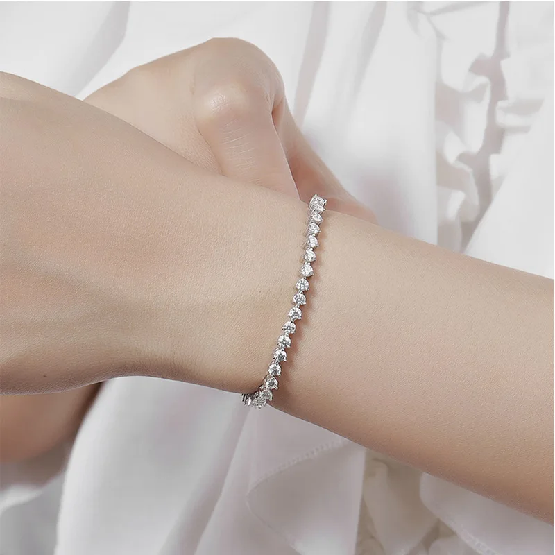 Real 925 Sterling Silver Tennis Necklace Or Bracelet With 3mm/4mm Round CZ Stones
