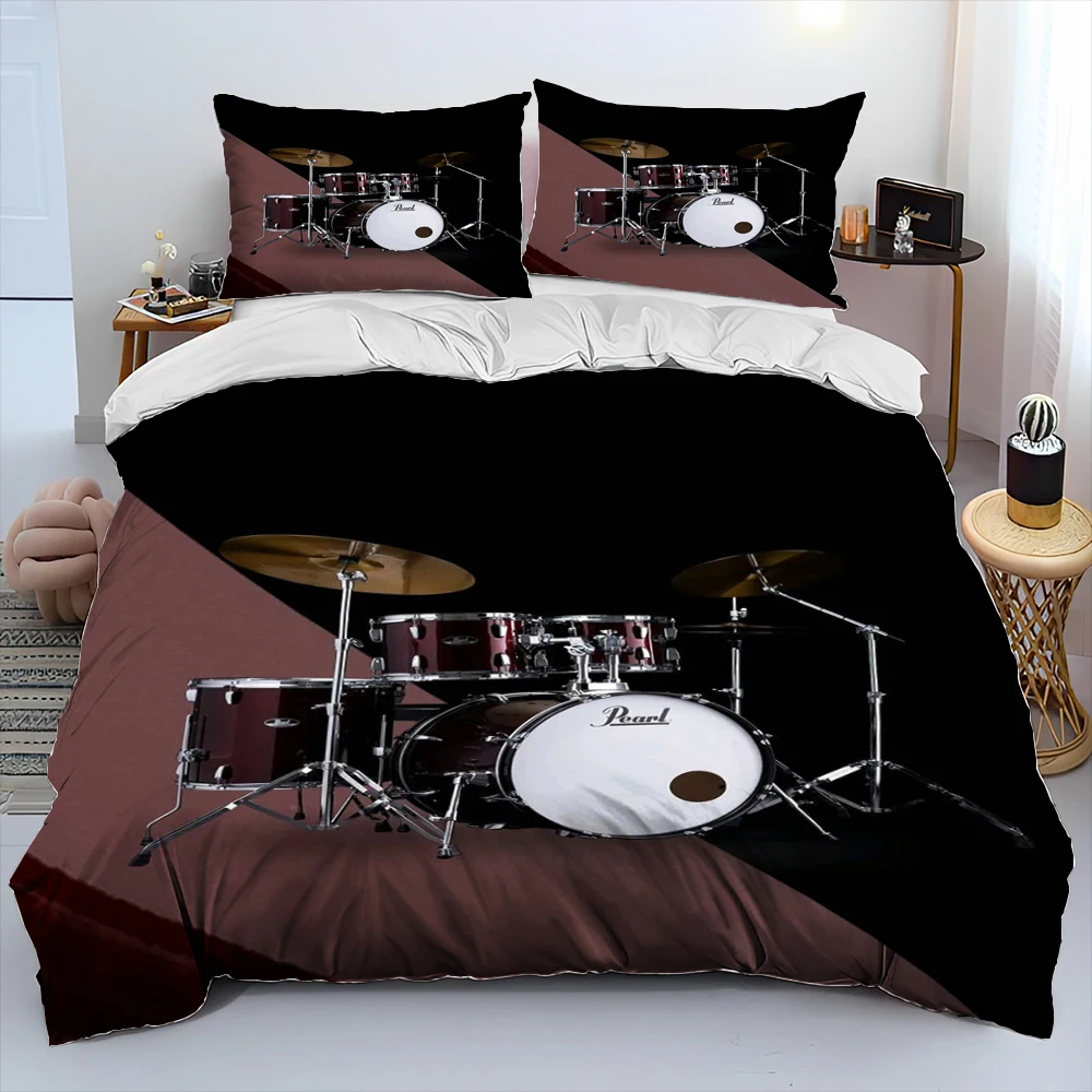 

3D Drum Kit Music Instruments Comforter Bedding Set,Trendy Music Instrument Printed Three-piece Set,Comfortable and Breathable