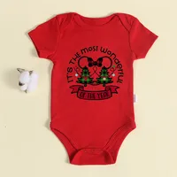 Christmas Newborn Baby Red Romper 100% Cotton Baby Mickey Print Infant Outfit Baby Girls Boys Bodysuit Disney Clothes Xmas Gift 3