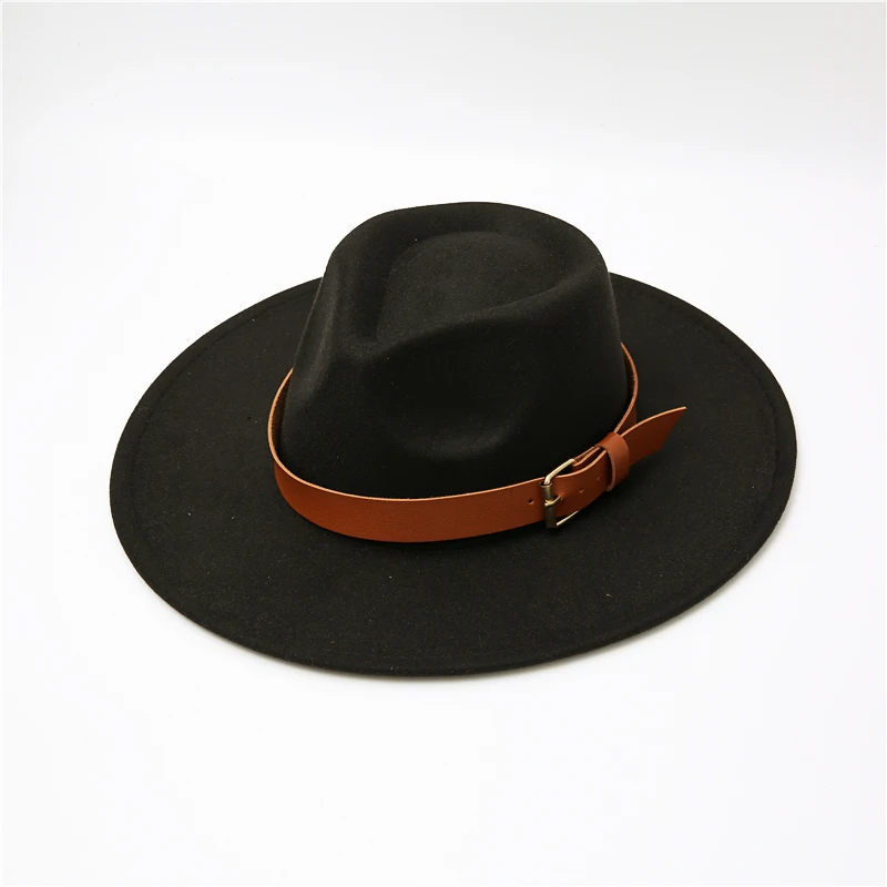 fedora hat 2022 New Fedora Hat Women Big Wide Brim 8.5cm Vintage Khaki Felted Jazz Hat Winter Formal Dress Cap sombreros mujer black fedora hat mens