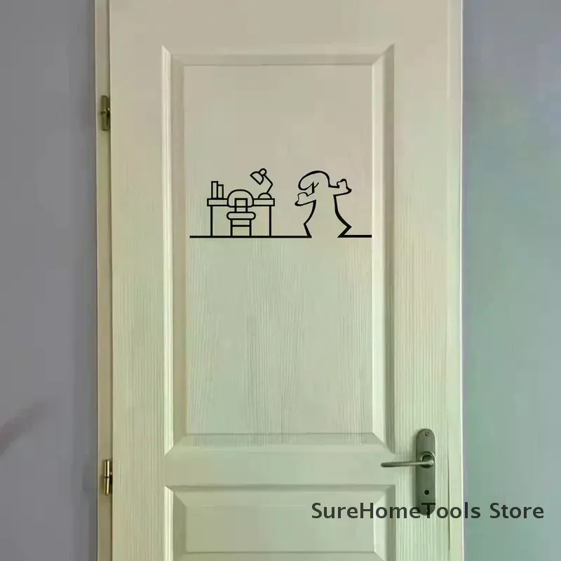 La Linea Minimalist Line Art Stickers Cartoon Character Door Sign Removable Home Decoration Bedroom Bathroom Living Room Wall