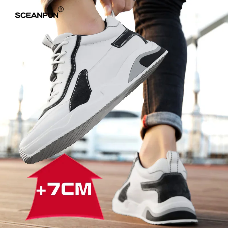 Fashion genuine leather elevator shoes men casual lift sneakers height increase insole 7cm tall skateboard shoes man Leisure 3