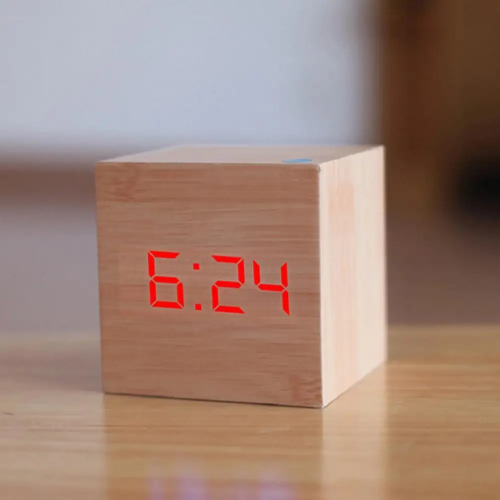 Wall Clock Electronic LED Clock Digital Intelligent Alarm Wooden Square USB Desk Table Voice Control Decoration School Wekker Klok