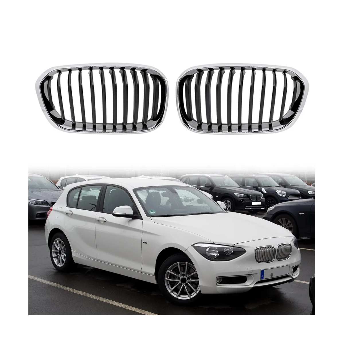 

Car Chrome Front Hood Kidney Grill Mesh Sport Racing Grills for BMW 1 Series F20 F21 2015-2019 118I 120I 125I M140I