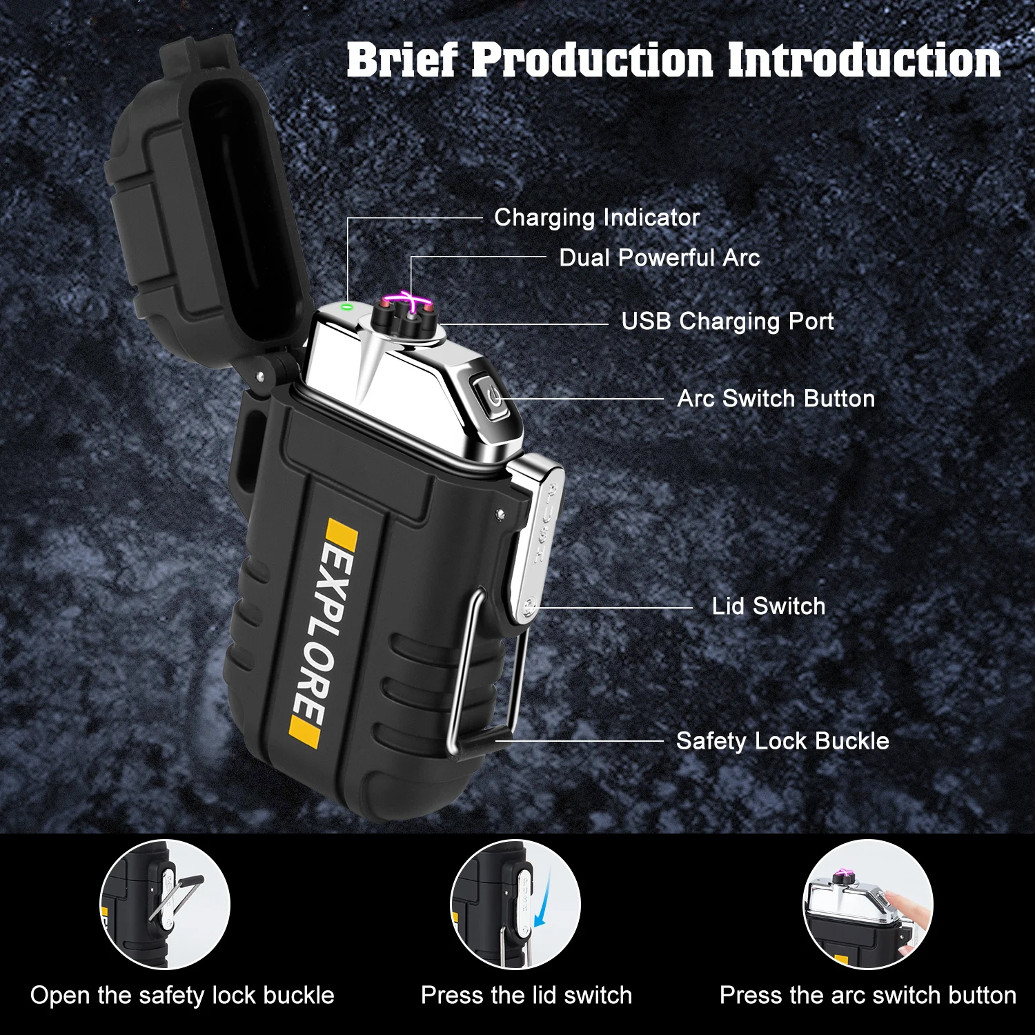 Cigarette Lighter Electric Arc Igniter Waterproof Electric Lighter Windproof Dual Arc USB Rechargeable Flameless Plasma Lighters for Camping Hiking Survival Tactical