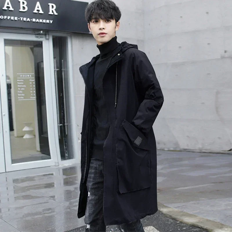 Men's Windbreaker Plus Size Spring And Autumn Loose Mid-length Hooded Long Jacket waterproof windbreaker jacket casual men jacket outdoor jackets