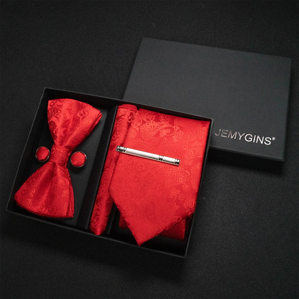 JEMYGINS Luxus-Geschenkbox, klassische Paisley-Krawatte aus grünem Seidenstoff, Einstecktuch, Manschettenknöpfe, Set für Geschäft, Party, Hochzeit, Herren-Fliege – Detail 4