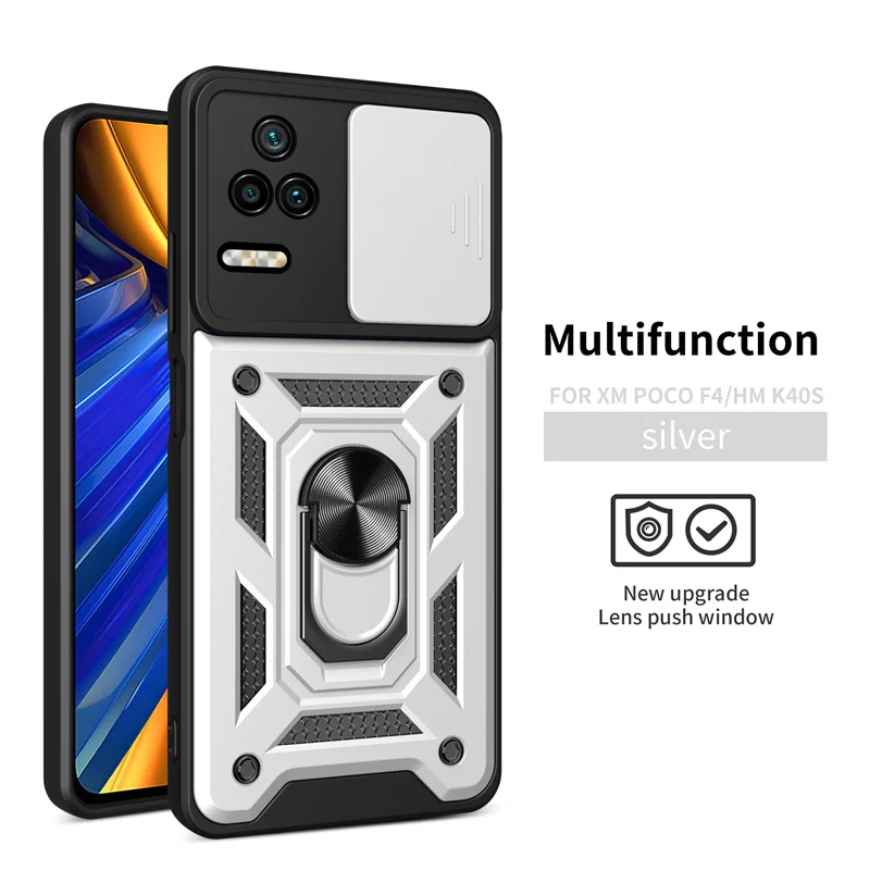 Magnetic Ring Bracket Armor Back Cover with Slide Camera Protector