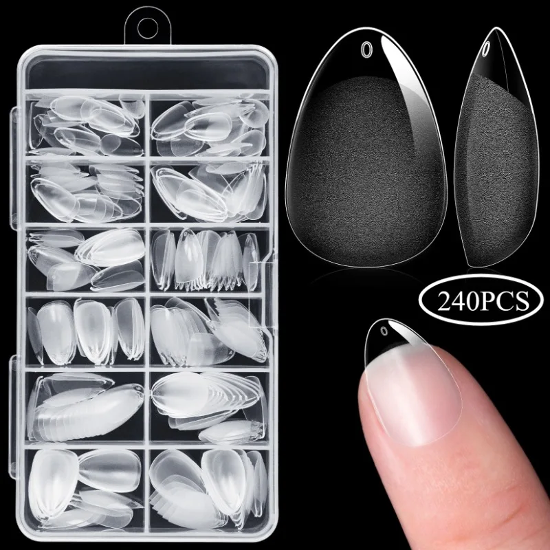 240pcs XXS Super Short Almond Full Cover Sculpted Soft Gel Nail Tips Press on Fake Nails Tailor-made for Short Small Nail Beds