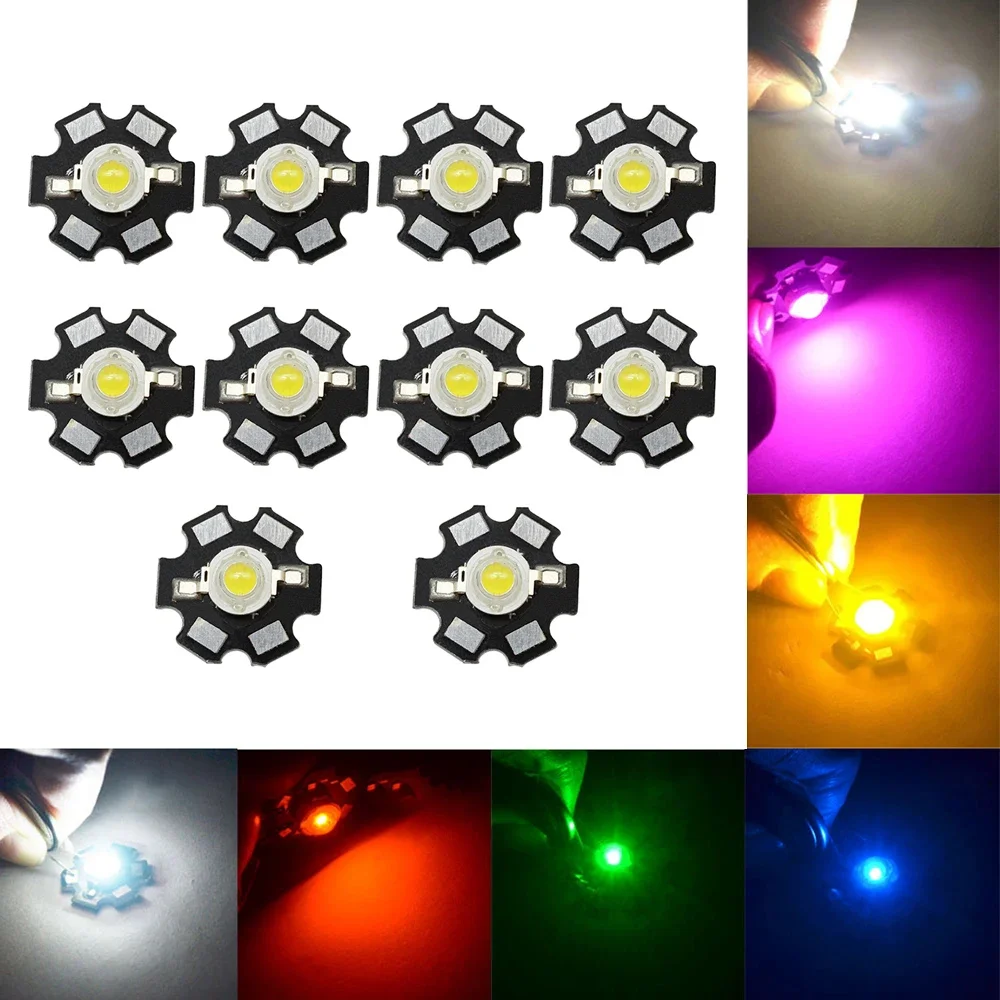 10X 20mm 3V 1W 3W High Power Chip Light Bead White Red Blue Green Led Beads Emitter LED Bulb Diodes Lamp with Star Min Heatsink c trianglelab td6s lc heatsink high temperature for td6s lc hotend tun nozzle chc kit chc pro heating core ddb voron3d printer