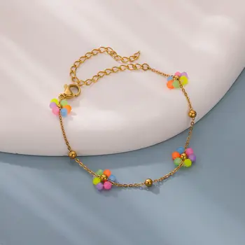 Rainbow Beads Flowers Bracelets for Women Stainless Steel Gold Color Daisy Wrist Bracelet femme Fashion Boho Waterproof Jewelry