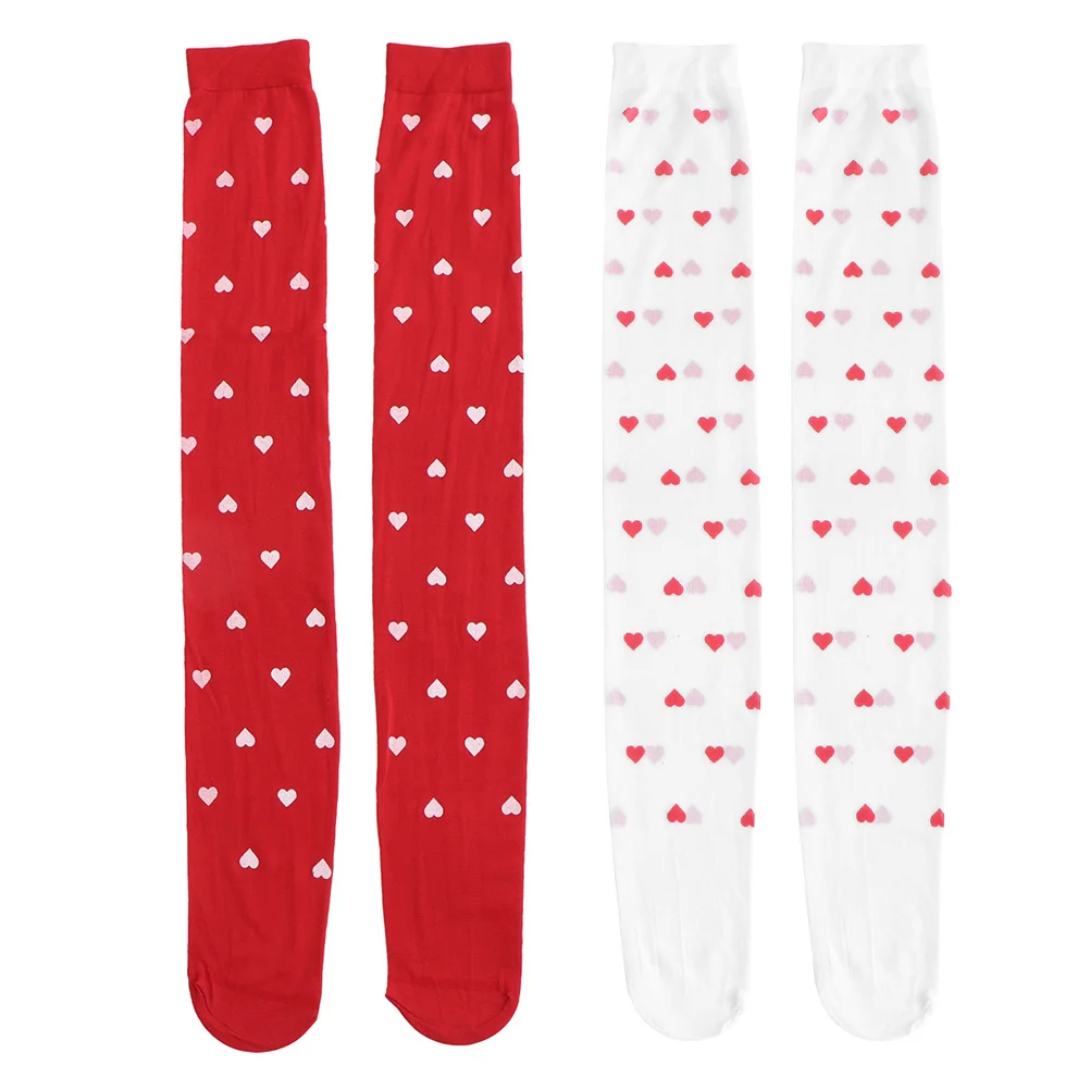 

2 Pairs Love Stockings Bodysuit Long Socks Heart-shaped Valentine's Day Leg Spandex Festival Miss