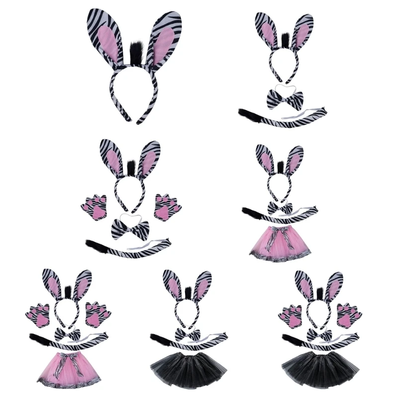 Animal Tail+ Ears +Bowtie Headbands Cartoon Ears Zebras Tail Cosplay Photography