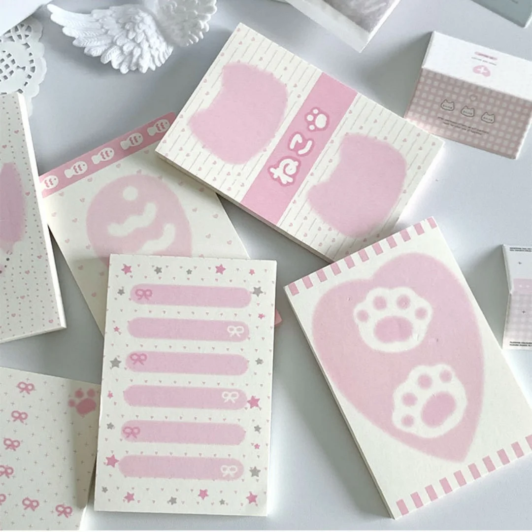 Kawaii Rosa Katzen-Notizblock 50 Blatt Niedliche Pfoten-Klebezettel A7-Format Notizblock für Journaling Studium Büro Schule Schreibwaren – Detail 4