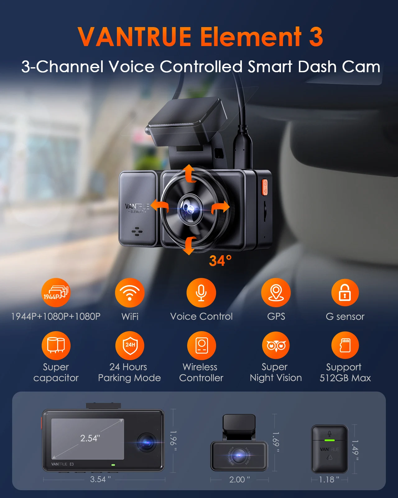 Vantrue 256GB card included) Vantrue 3 Channel 4K Dash Cam, 4K+1080P Front  and Rear, 4K+1080P Front and Inside, 1440P+1080P+1080P 3 Way Triple Car  Camera, IR Night Vision, 24 Hour Parking Mode 