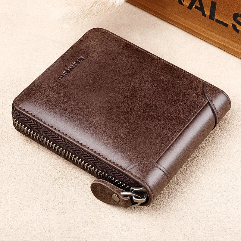 

Fashion Zipper Leather Holder Card Credit Wallet Closure Coin Driving Complete For Men Men's License Bag