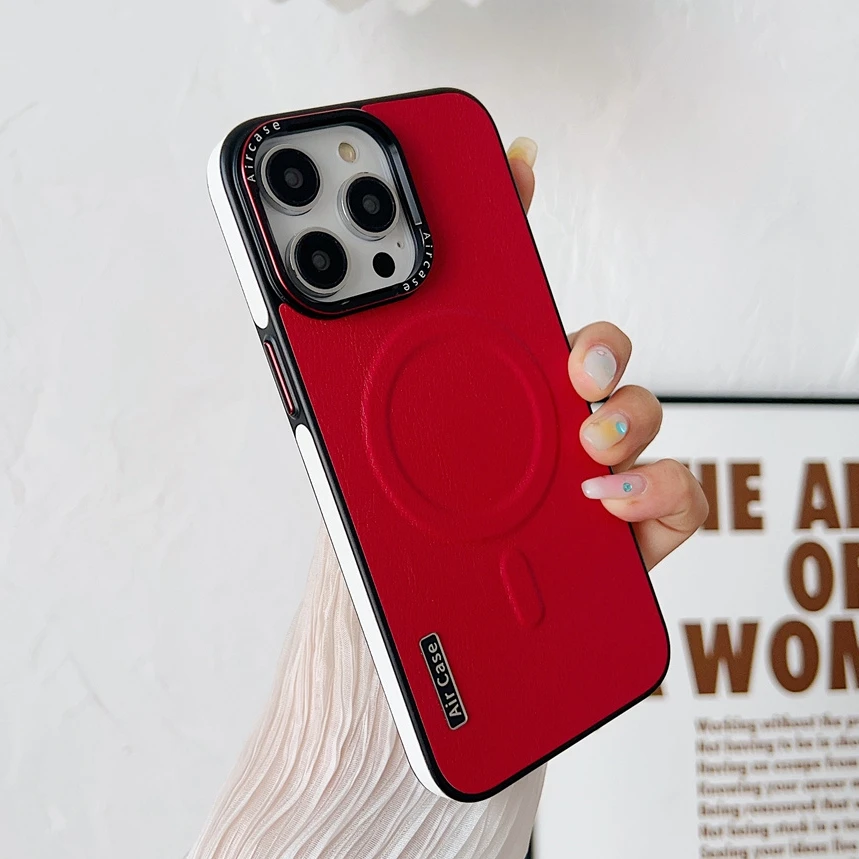 thumbnail image 1 of Business Double Color Leather Magsafe Case for iPhone 12 13 14 15 Pro Max Magnetic Matte Soft Shockproof Cover for iPhone 15Pro, 1 of 5