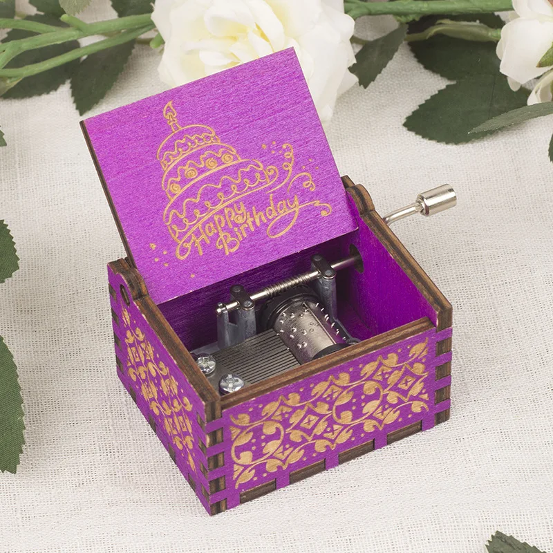 Mechanical Music Boxs Wooden Antique Carving Handmade Crank Classical Theme Music Birthday Gift Home Decoration Musical Decor 6