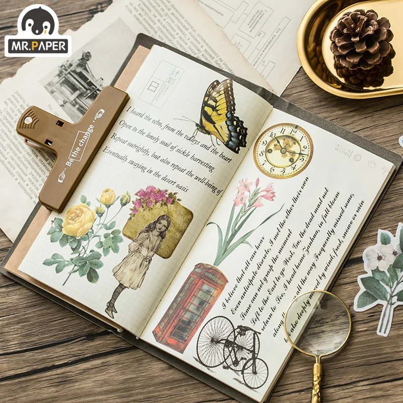 Mr.paper 10 Designs 60 Pcs/bag Vintage Retro Style A Past Series Creative Hand Account Decoration Collage DIY Material Stickers