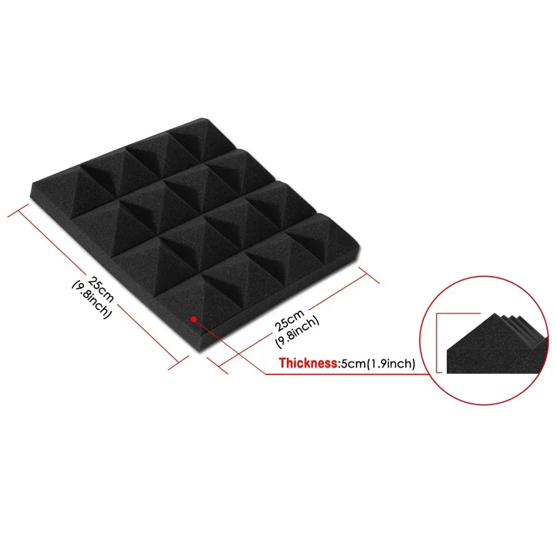 Studio Acoustic Soundproof Foam Pyramid Noise Insulation Panels 24Pcs 25x25x5cm 12Black 12Blue