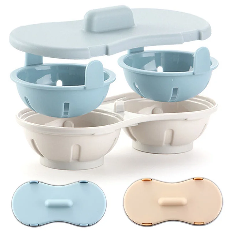 Microwave Double Cup Egg Cooker Mold with Cover Portable Easy-cleaning Steamed Egg Container Cookware Kitchen Tool egg cooker egg boiler mold cup egg poacher silicone egg poacher
