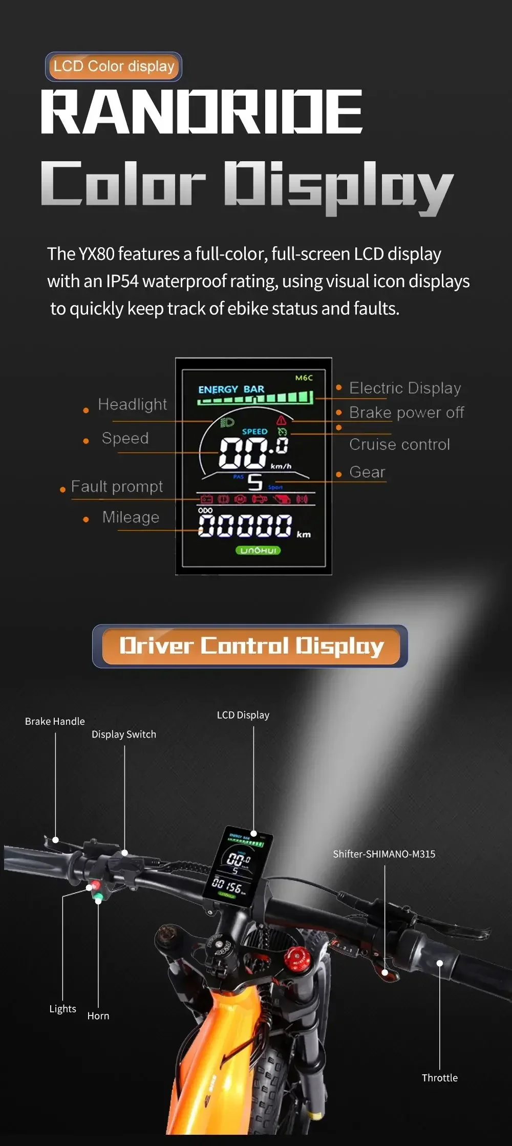 RANDRIDE YX80 1500W 48V23AH Electric Bike 960WH MTB E Mountain Bike Men's E-Bike Adult E-City Bike Sb30e615574d640539035afab1ba183587