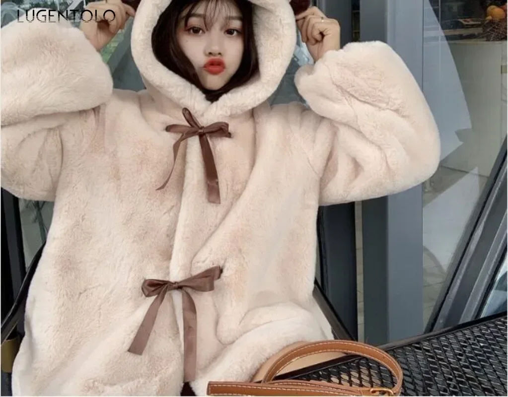 Felpe con orecchie di orso con cappuccio in peluche da donna