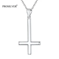 PROSILVER Inverted Cross Necklace Men Women Satanic Jewelry Gift Satanism Occult Devil 925 Sterling Silver Upside Down Cross 1