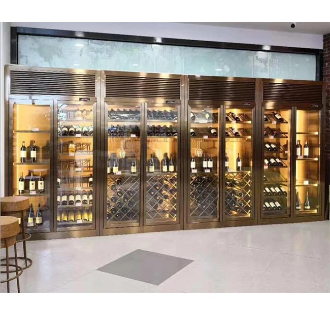 Golden Two Door Wine Bottle Cooler Refrigerator With Mirror Interior For Perfect Wine Display - Image 4