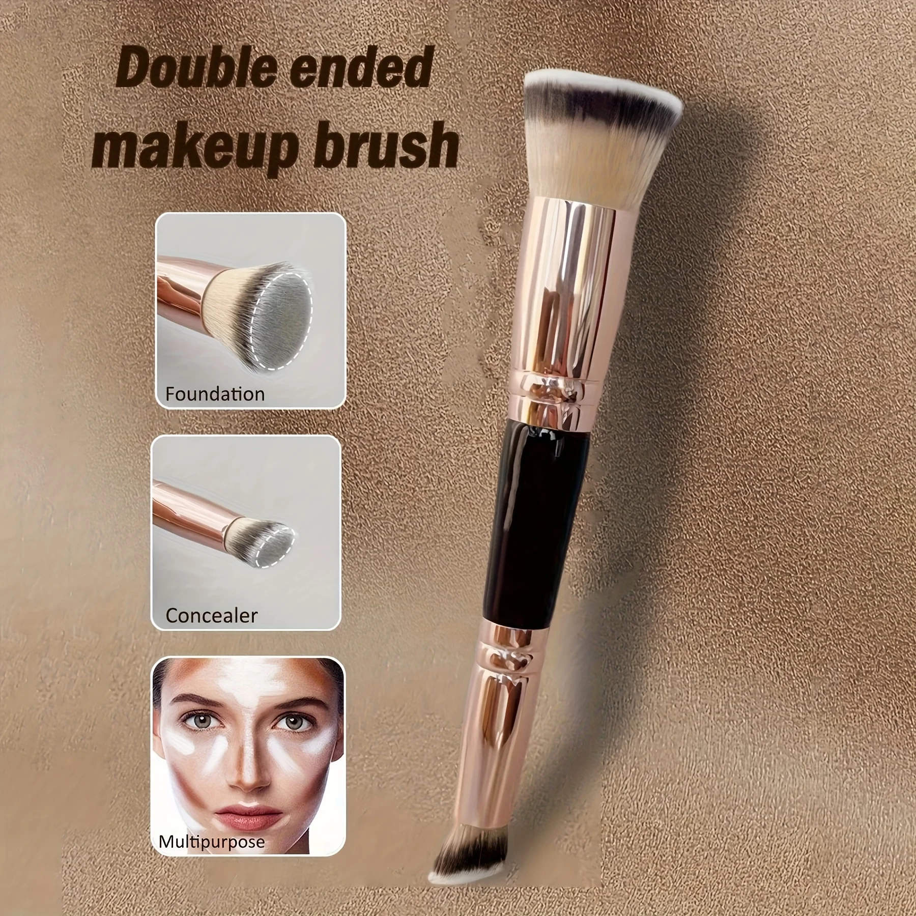 Description Picture 3 of item2in1 Double Ended Makeup Brush Large Fan Conical Head ABS Handle for Foundation Concealer Setting Travel Make Up Face Tool
