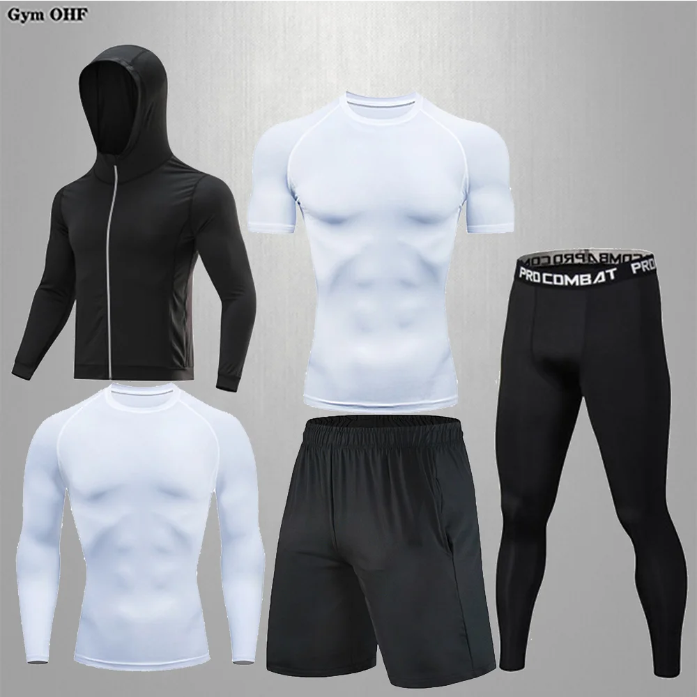 5pcs/set Men's Gym Fitness Compression Sport Suit Track And Field Clothing Men Gym Running Jogging Quick Dry Suits Men Rashguard