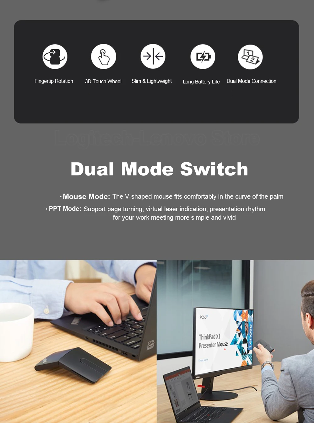 Lenovo ThinkPad X1 Wireless PPT Mouse BT 5.0 1600DPI Type-C 3D