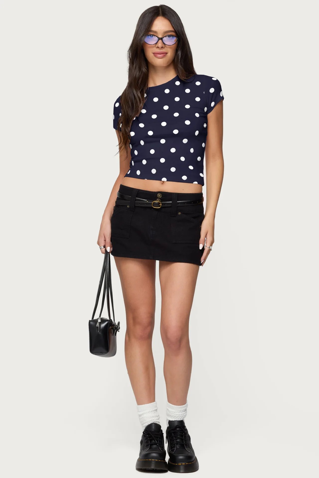 Vintage Polka Dot Kurzarm-T-Shirt – Figurbetontes Sommer-Freizeit-T-Shirt für Damen mit rundem Ausschnitt – Detail 13