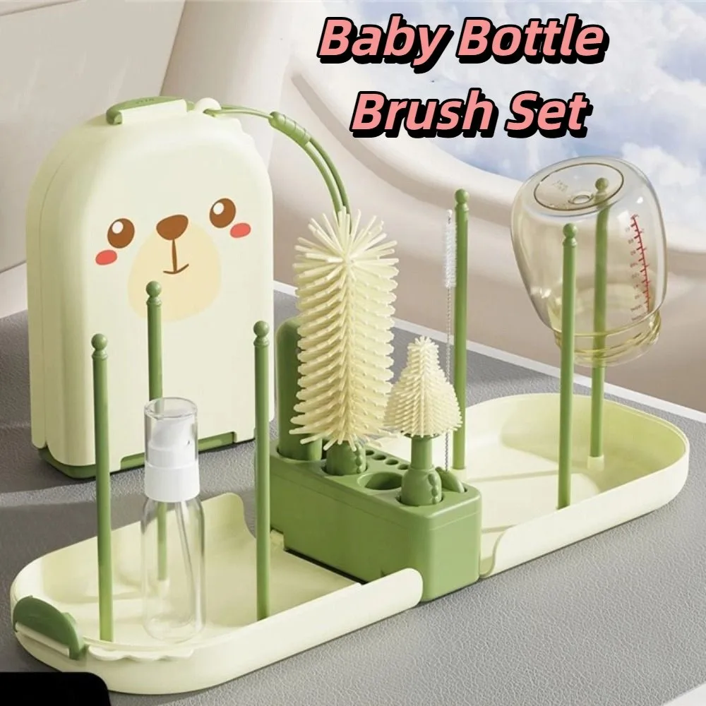 Convenient Baby Bottle Brush Set with Stand 360 Degree Rotation Newborn Bottle Cleaner Long Handle Water Bottle Cleaner