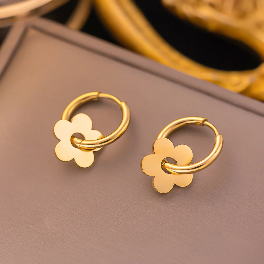 Edelstahl Ohrringe Frau Mond Stern Blume Anhänger Creolen 2023 Neue Leben des Baumes kolczyki Schmuck aretes de mujer