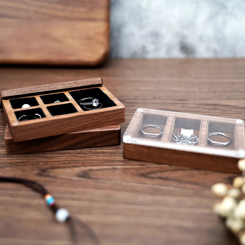 3 Girds and 5 Girds Jewelry Organizer Tray Vintage Wood Jewelry Box with Lid Earrings Ring Necklace Storage Box