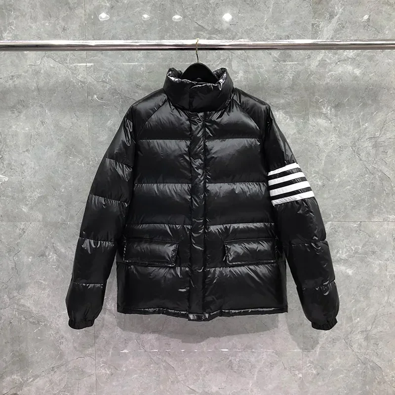 

TB Winter Men's Jacket Bread Down Jacket Korean Fashion Black Down-Filled Matte Nylon 4-bar Stripe Coats Cusual Warm TB Jackets